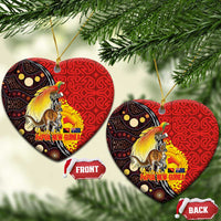 Australia and Papua New Guinea Together Ceramic Ornament Bird-of-paradise and Kangaroo with Oro Tapa and Aboriginal Art Motifs LT03 Heart Black - Polynesian Pride