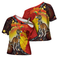 Australia and Papua New Guinea Together Cross Shoulder Shirt Bird-of-paradise and Kangaroo with Oro Tapa and Aboriginal Art Motifs LT03 - Polynesian Pride