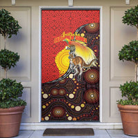 Australia and Papua New Guinea Together Door Cover Bird-of-paradise and Kangaroo with Oro Tapa and Aboriginal Art Motifs LT03 Black - Polynesian Pride