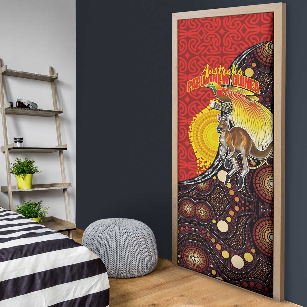 Australia and Papua New Guinea Together Door Cover Bird-of-paradise and Kangaroo with Oro Tapa and Aboriginal Art Motifs LT03 - Polynesian Pride