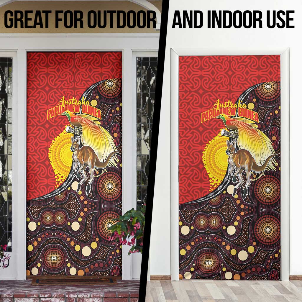 Australia and Papua New Guinea Together Door Cover Bird-of-paradise and Kangaroo with Oro Tapa and Aboriginal Art Motifs LT03 - Polynesian Pride