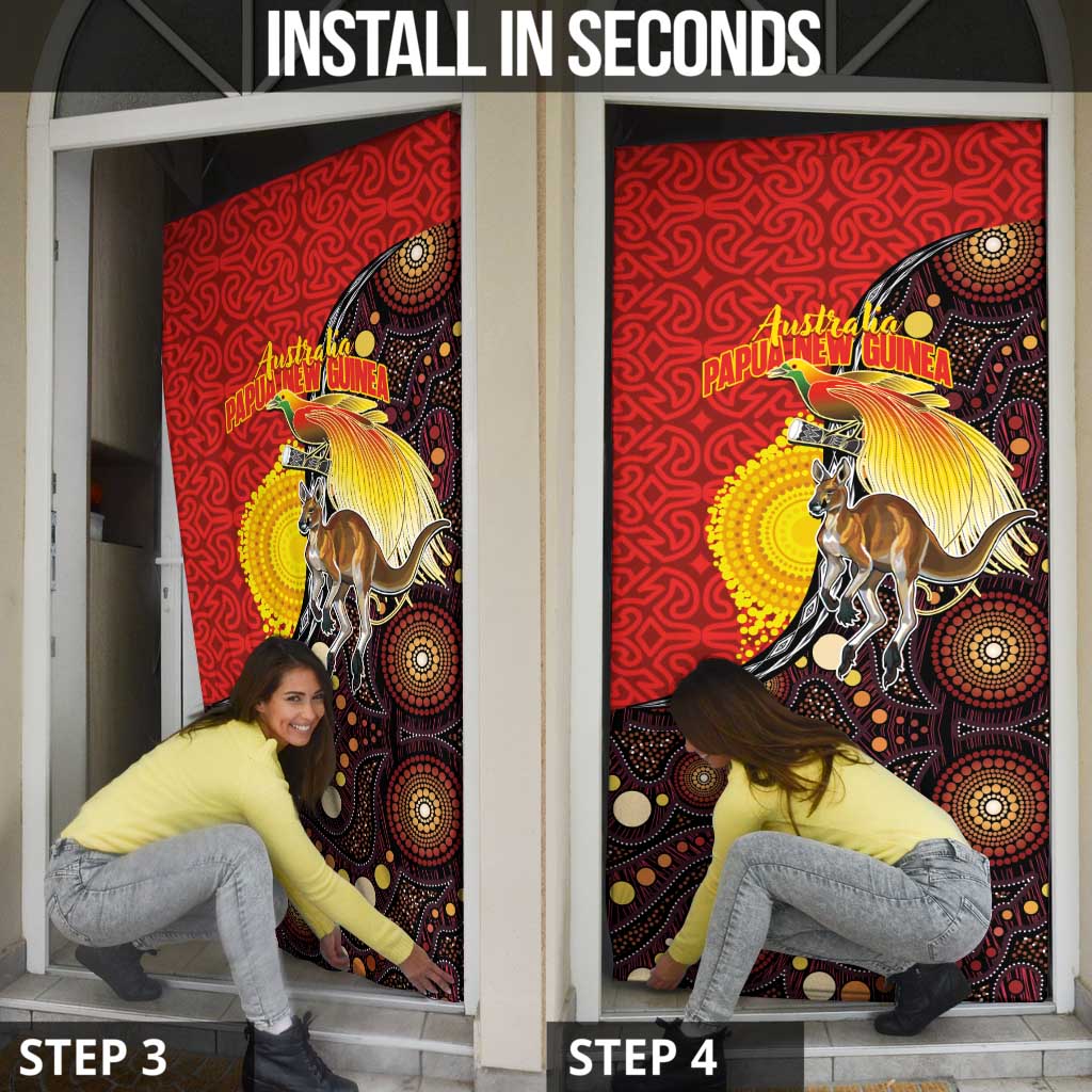 Australia and Papua New Guinea Together Door Cover Bird-of-paradise and Kangaroo with Oro Tapa and Aboriginal Art Motifs LT03 - Polynesian Pride