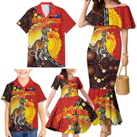 Australia and Papua New Guinea Together Family Matching Mermaid Dress and Hawaiian Shirt Bird-of-paradise and Kangaroo with Oro Tapa and Aboriginal Art Motifs LT03 - Polynesian Pride