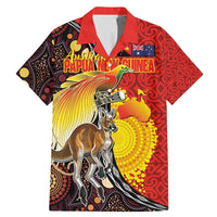 Australia and Papua New Guinea Together Family Matching Mermaid Dress and Hawaiian Shirt Bird-of-paradise and Kangaroo with Oro Tapa and Aboriginal Art Motifs LT03 Dad's Shirt - Short Sleeve Black - Polynesian Pride