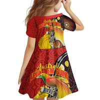Australia and Papua New Guinea Together Family Matching Puletasi and Hawaiian Shirt Bird-of-paradise and Kangaroo with Oro Tapa and Aboriginal Art Motifs LT03 - Polynesian Pride