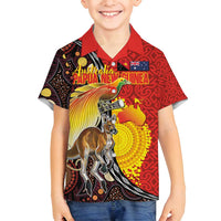 Australia and Papua New Guinea Together Family Matching Summer Maxi Dress and Hawaiian Shirt Bird-of-paradise and Kangaroo with Oro Tapa and Aboriginal Art Motifs LT03 Son's Shirt Black - Polynesian Pride