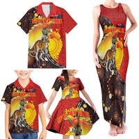 Australia and Papua New Guinea Together Family Matching Tank Maxi Dress and Hawaiian Shirt Bird-of-paradise and Kangaroo with Oro Tapa and Aboriginal Art Motifs LT03 - Polynesian Pride