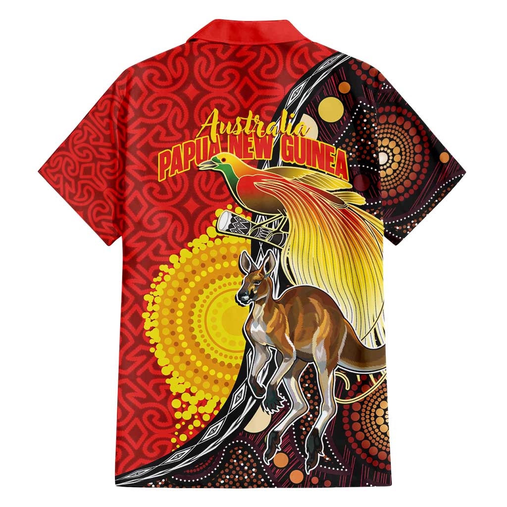 Australia and Papua New Guinea Together Family Matching Tank Maxi Dress and Hawaiian Shirt Bird-of-paradise and Kangaroo with Oro Tapa and Aboriginal Art Motifs LT03 - Polynesian Pride