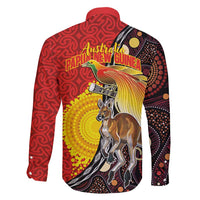 Australia and Papua New Guinea Together Family Matching Tank Maxi Dress and Hawaiian Shirt Bird-of-paradise and Kangaroo with Oro Tapa and Aboriginal Art Motifs LT03 - Polynesian Pride