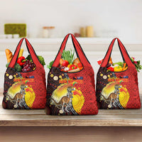 Australia and Papua New Guinea Together Grocery Bag Bird-of-paradise and Kangaroo with Oro Tapa and Aboriginal Art Motifs LT03 3-pack One Size Black - Polynesian Pride