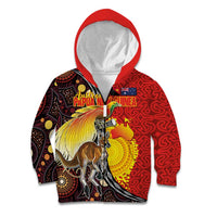 Australia and Papua New Guinea Together Kid Hoodie Bird-of-paradise and Kangaroo with Oro Tapa and Aboriginal Art Motifs LT03 Zip Hoodie Black - Polynesian Pride