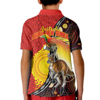 Australia and Papua New Guinea Together Kid Polo Shirt Bird-of-paradise and Kangaroo with Oro Tapa and Aboriginal Art Motifs LT03 - Polynesian Pride