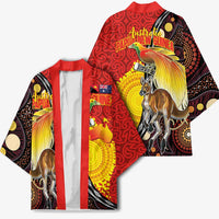 Australia and Papua New Guinea Together Kimono Bird-of-paradise and Kangaroo with Oro Tapa and Aboriginal Art Motifs LT03 - Polynesian Pride