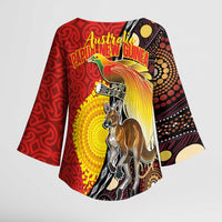 Australia and Papua New Guinea Together Kimono Sleeve Blouse Bird-of-paradise and Kangaroo with Oro Tapa and Aboriginal Art Motifs LT03 - Polynesian Pride