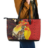 Australia and Papua New Guinea Together Leather Tote Bag Bird-of-paradise and Kangaroo with Oro Tapa and Aboriginal Art Motifs LT03 - Polynesian Pride