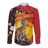 Australia and Papua New Guinea Together Long Sleeve Button Shirt Bird-of-paradise and Kangaroo with Oro Tapa and Aboriginal Art Motifs LT03 Unisex Black - Polynesian Pride