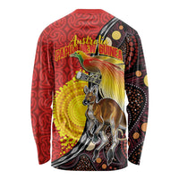 Australia and Papua New Guinea Together Long Sleeve Shirt Bird-of-paradise and Kangaroo with Oro Tapa and Aboriginal Art Motifs LT03 - Polynesian Pride