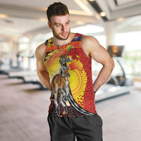 Australia and Papua New Guinea Together Men Tank Top Bird-of-paradise and Kangaroo with Oro Tapa and Aboriginal Art Motifs LT03 Black - Polynesian Pride