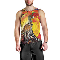 Australia and Papua New Guinea Together Men Tank Top Bird-of-paradise and Kangaroo with Oro Tapa and Aboriginal Art Motifs LT03 - Polynesian Pride