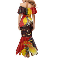 Australia and Papua New Guinea Together Mermaid Dress Bird-of-paradise and Kangaroo with Oro Tapa and Aboriginal Art Motifs LT03 - Polynesian Pride