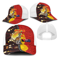 Australia and Papua New Guinea Together Mesh Trucker Cap Bird-of-paradise and Kangaroo with Oro Tapa and Aboriginal Art Motifs LT03 - Polynesian Pride