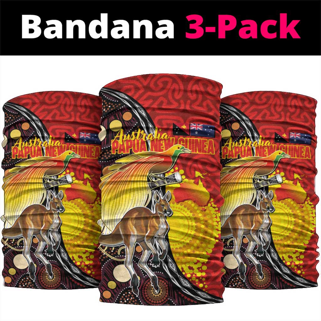 Australia and Papua New Guinea Together Neck Gaiter Bird-of-paradise and Kangaroo with Oro Tapa and Aboriginal Art Motifs LT03 package One Size: 25*50cm Black - Polynesian Pride