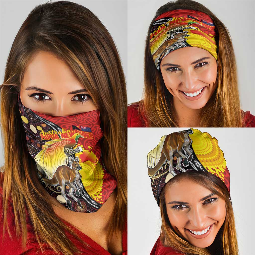 Australia and Papua New Guinea Together Neck Gaiter Bird-of-paradise and Kangaroo with Oro Tapa and Aboriginal Art Motifs LT03 - Polynesian Pride