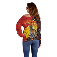 Australia and Papua New Guinea Together Off Shoulder Sweater Bird-of-paradise and Kangaroo with Oro Tapa and Aboriginal Art Motifs LT03 - Polynesian Pride