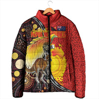 Australia and Papua New Guinea Together Padded Jacket Bird-of-paradise and Kangaroo with Oro Tapa and Aboriginal Art Motifs LT03 - Polynesian Pride