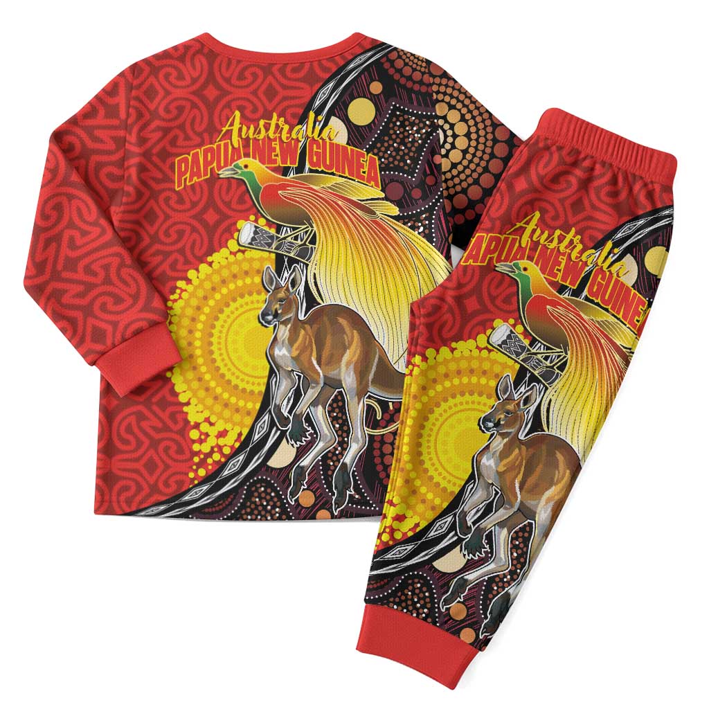 Australia and Papua New Guinea Together Christmas Pajama Set Bird-of-paradise and Kangaroo with Oro Tapa and Aboriginal Art Motifs LT03 - Polynesian Pride