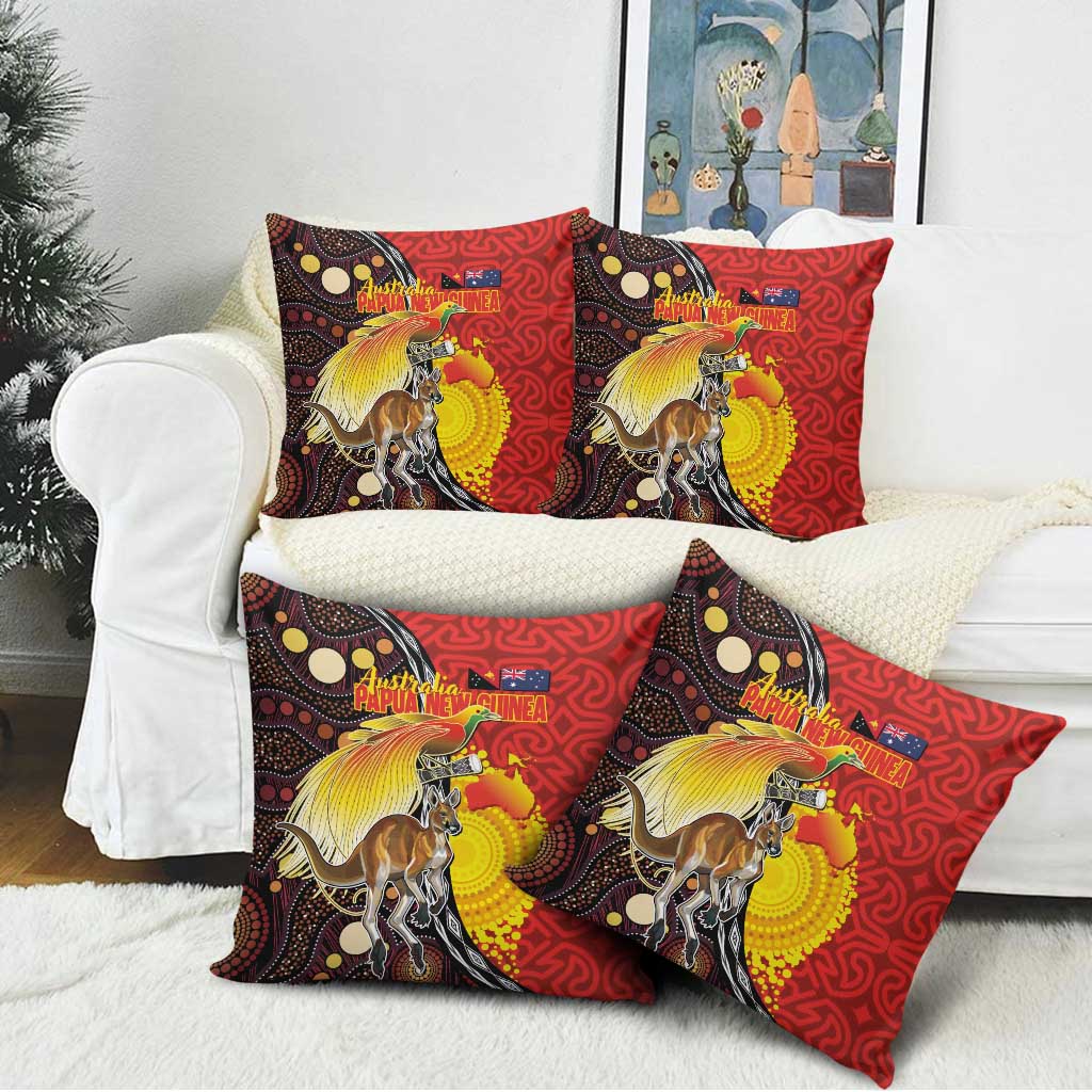 Australia and Papua New Guinea Together Pillow Cover Bird-of-paradise and Kangaroo with Oro Tapa and Aboriginal Art Motifs LT03 - Polynesian Pride