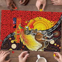 Australia and Papua New Guinea Together Puzzle Bird-of-paradise and Kangaroo with Oro Tapa and Aboriginal Art Motifs LT03 - Polynesian Pride