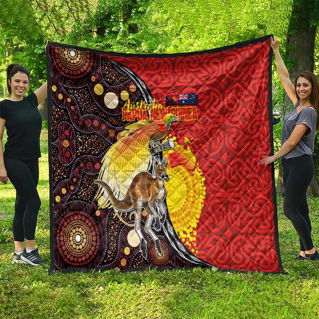Australia and Papua New Guinea Together Quilt Bird-of-paradise and Kangaroo with Oro Tapa and Aboriginal Art Motifs LT03 - Polynesian Pride