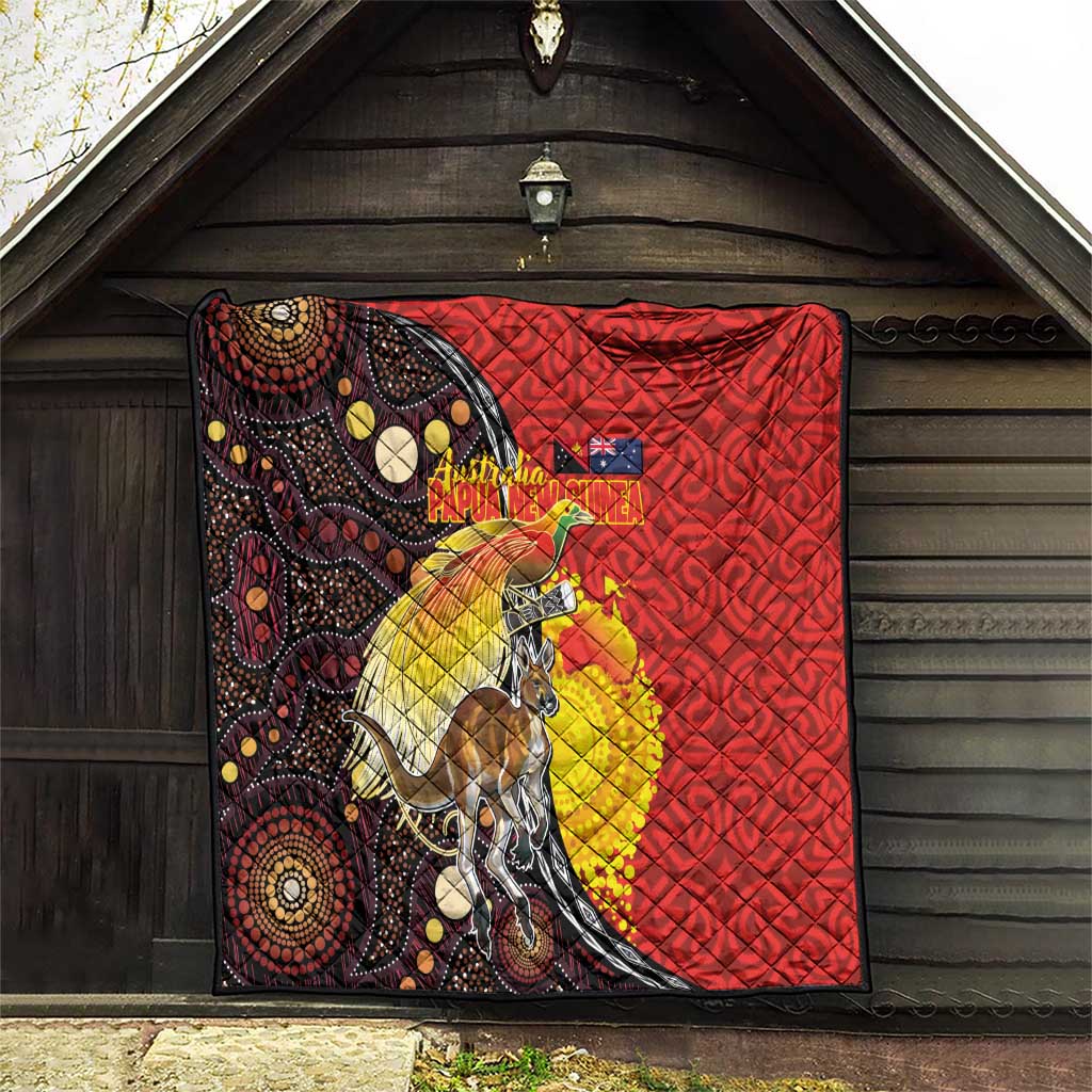 Australia and Papua New Guinea Together Quilt Bird-of-paradise and Kangaroo with Oro Tapa and Aboriginal Art Motifs LT03 - Polynesian Pride