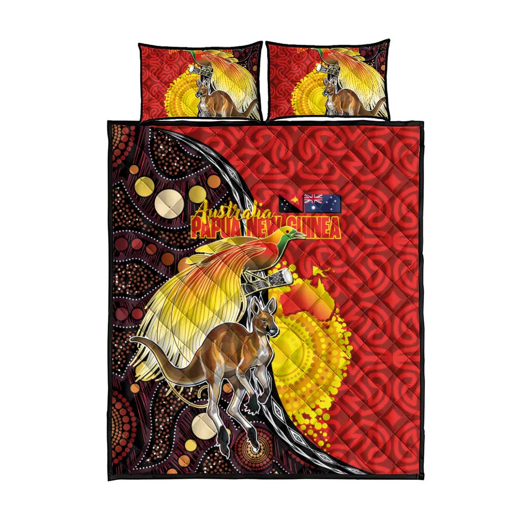 Australia and Papua New Guinea Together Quilt Bed Set Bird-of-paradise and Kangaroo with Oro Tapa and Aboriginal Art Motifs LT03 - Polynesian Pride