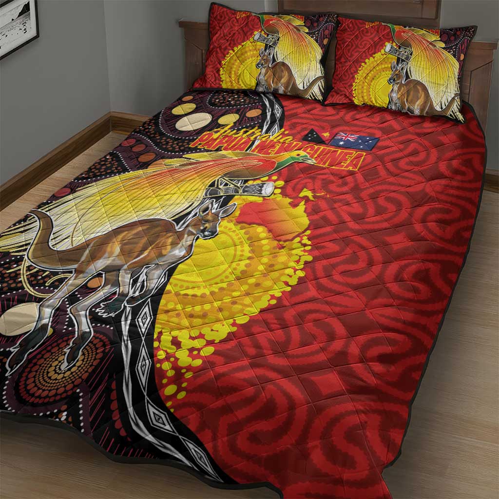 Australia and Papua New Guinea Together Quilt Bed Set Bird-of-paradise and Kangaroo with Oro Tapa and Aboriginal Art Motifs LT03 - Polynesian Pride