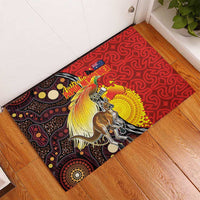 Australia and Papua New Guinea Together Rubber Doormat Bird-of-paradise and Kangaroo with Oro Tapa and Aboriginal Art Motifs LT03 - Polynesian Pride
