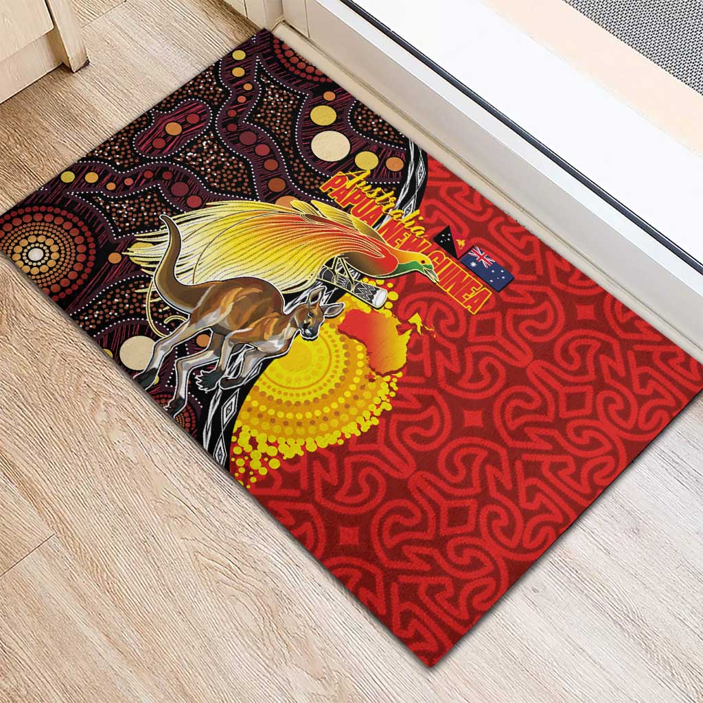 Australia and Papua New Guinea Together Rubber Doormat Bird-of-paradise and Kangaroo with Oro Tapa and Aboriginal Art Motifs LT03 - Polynesian Pride