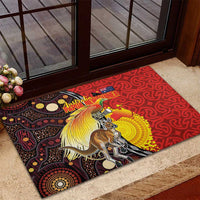 Australia and Papua New Guinea Together Rubber Doormat Bird-of-paradise and Kangaroo with Oro Tapa and Aboriginal Art Motifs LT03 - Polynesian Pride