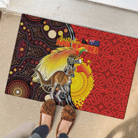 Australia and Papua New Guinea Together Rubber Doormat Bird-of-paradise and Kangaroo with Oro Tapa and Aboriginal Art Motifs LT03 - Polynesian Pride