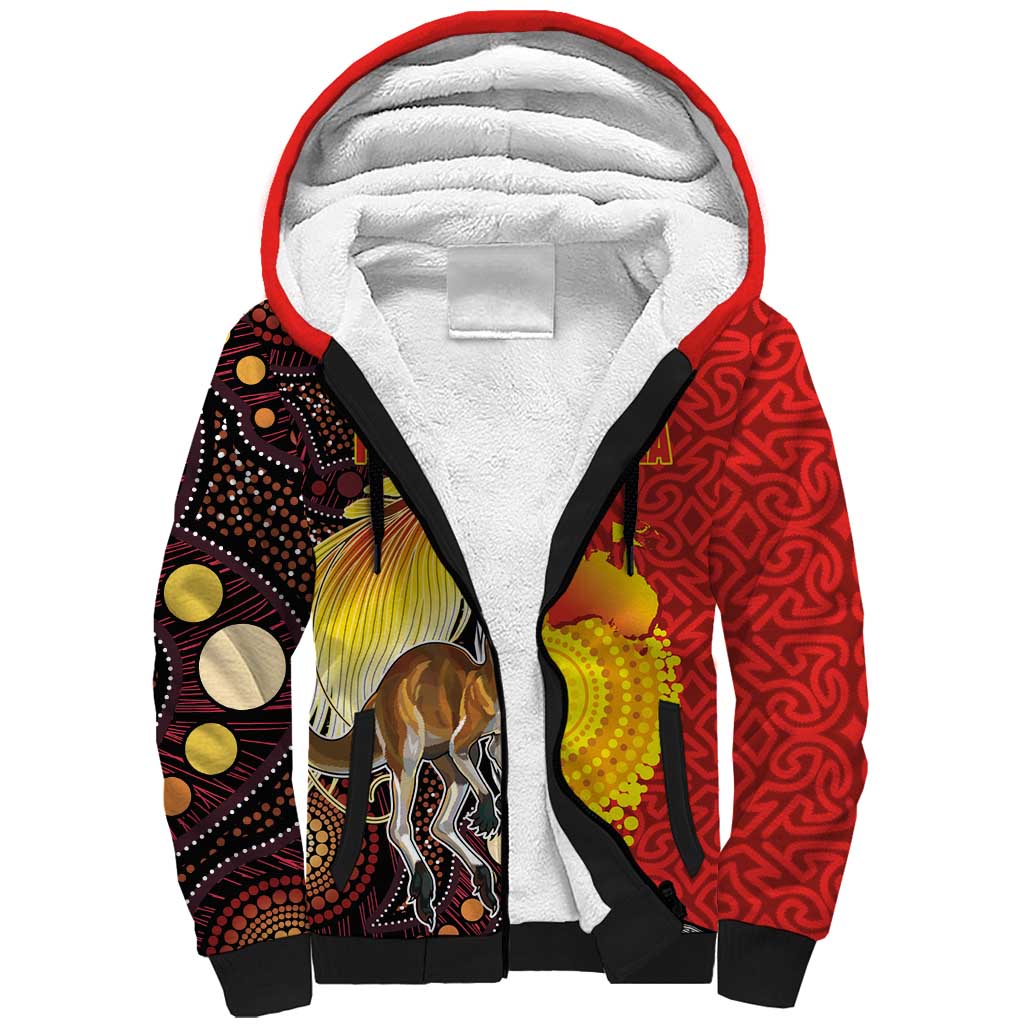 Australia and Papua New Guinea Together Sherpa Hoodie Bird-of-paradise and Kangaroo with Oro Tapa and Aboriginal Art Motifs LT03 Unisex Black - Polynesian Pride