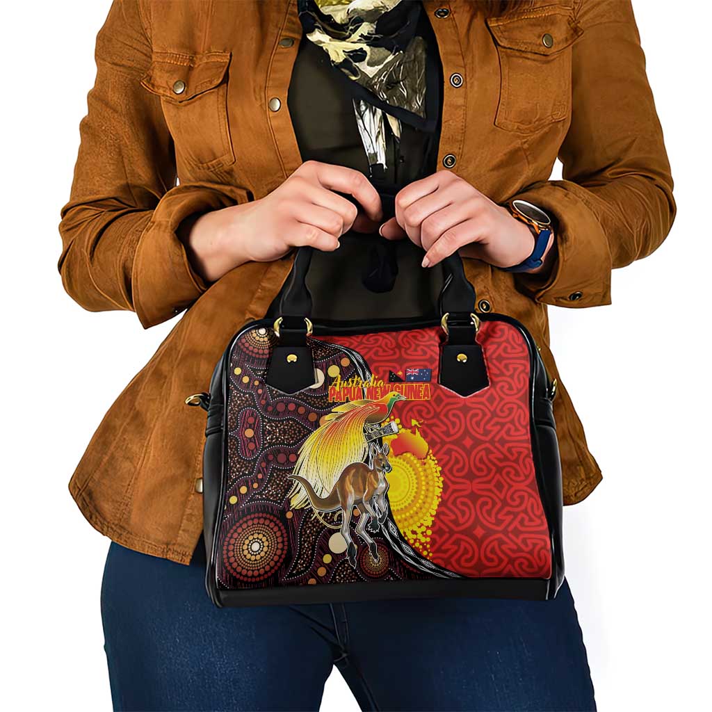 Australia and Papua New Guinea Together Shoulder Handbag Bird-of-paradise and Kangaroo with Oro Tapa and Aboriginal Art Motifs LT03 - Polynesian Pride
