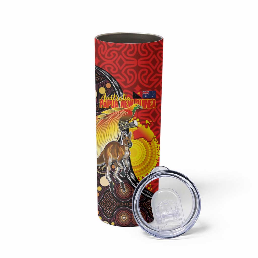 Australia and Papua New Guinea Together Skinny Tumbler Bird-of-paradise and Kangaroo with Oro Tapa and Aboriginal Art Motifs LT03 - Polynesian Pride