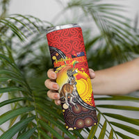 Australia and Papua New Guinea Together Skinny Tumbler Bird-of-paradise and Kangaroo with Oro Tapa and Aboriginal Art Motifs LT03 - Polynesian Pride