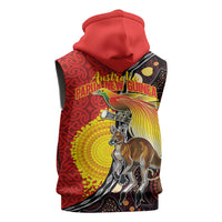 Australia and Papua New Guinea Together Sleeveless Hoodie Bird-of-paradise and Kangaroo with Oro Tapa and Aboriginal Art Motifs LT03 - Polynesian Pride