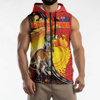 Australia and Papua New Guinea Together Sleeveless Zip Hoodie Bird-of-paradise and Kangaroo with Oro Tapa and Aboriginal Art Motifs LT03 - Polynesian Pride