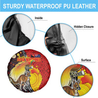 Australia and Papua New Guinea Together Spare Tire Cover Bird-of-paradise and Kangaroo with Oro Tapa and Aboriginal Art Motifs LT03 - Polynesian Pride