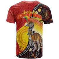 Australia and Papua New Guinea Together T Shirt Bird-of-paradise and Kangaroo with Oro Tapa and Aboriginal Art Motifs LT03 - Polynesian Pride