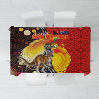 Australia and Papua New Guinea Together Tablecloth Bird-of-paradise and Kangaroo with Oro Tapa and Aboriginal Art Motifs LT03 Black - Polynesian Pride