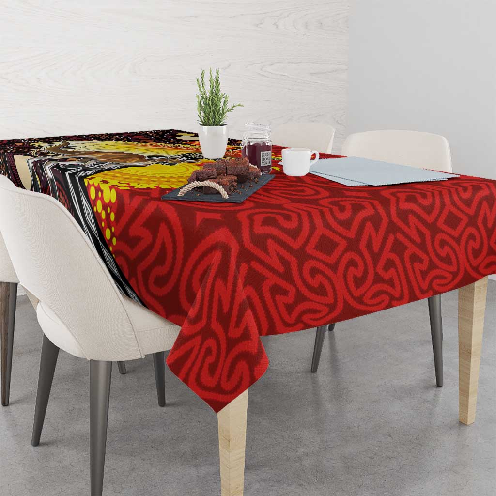 Australia and Papua New Guinea Together Tablecloth Bird-of-paradise and Kangaroo with Oro Tapa and Aboriginal Art Motifs LT03 - Polynesian Pride